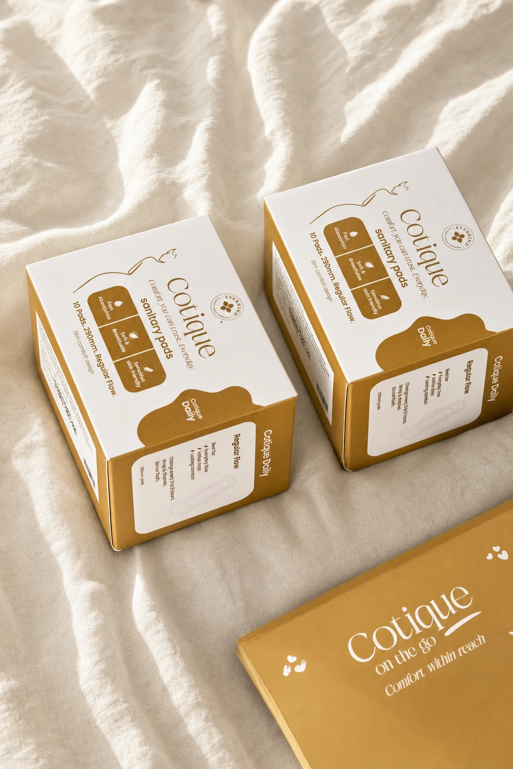 Cotique Daily reusable pouch in a warm cotton campaign portrait